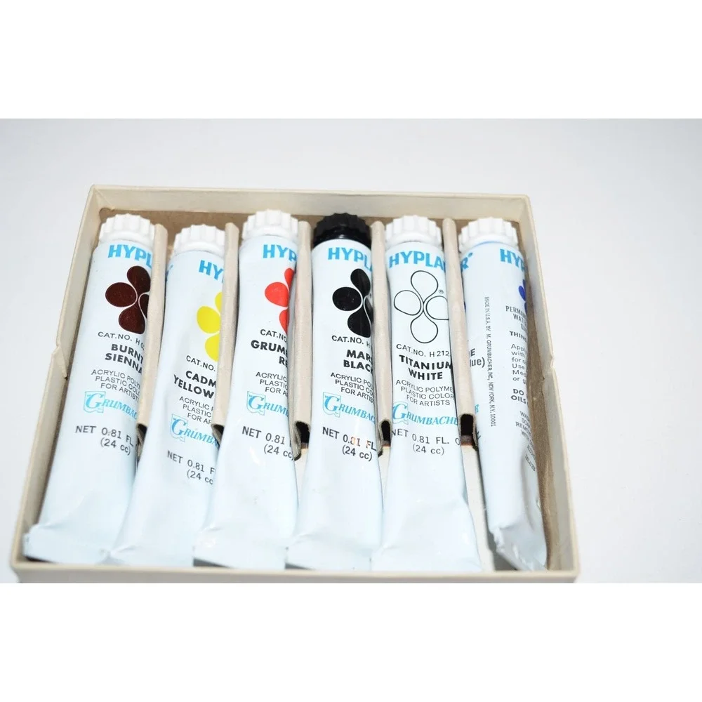 Vtg Grumbacher Hyplair Acrylic Paint Metal Tubes Mixed Colors Lot of 6 - Picture 2 of 3